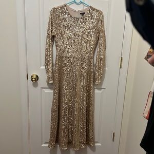 Ann Taylor gold sequin long sleeve gown